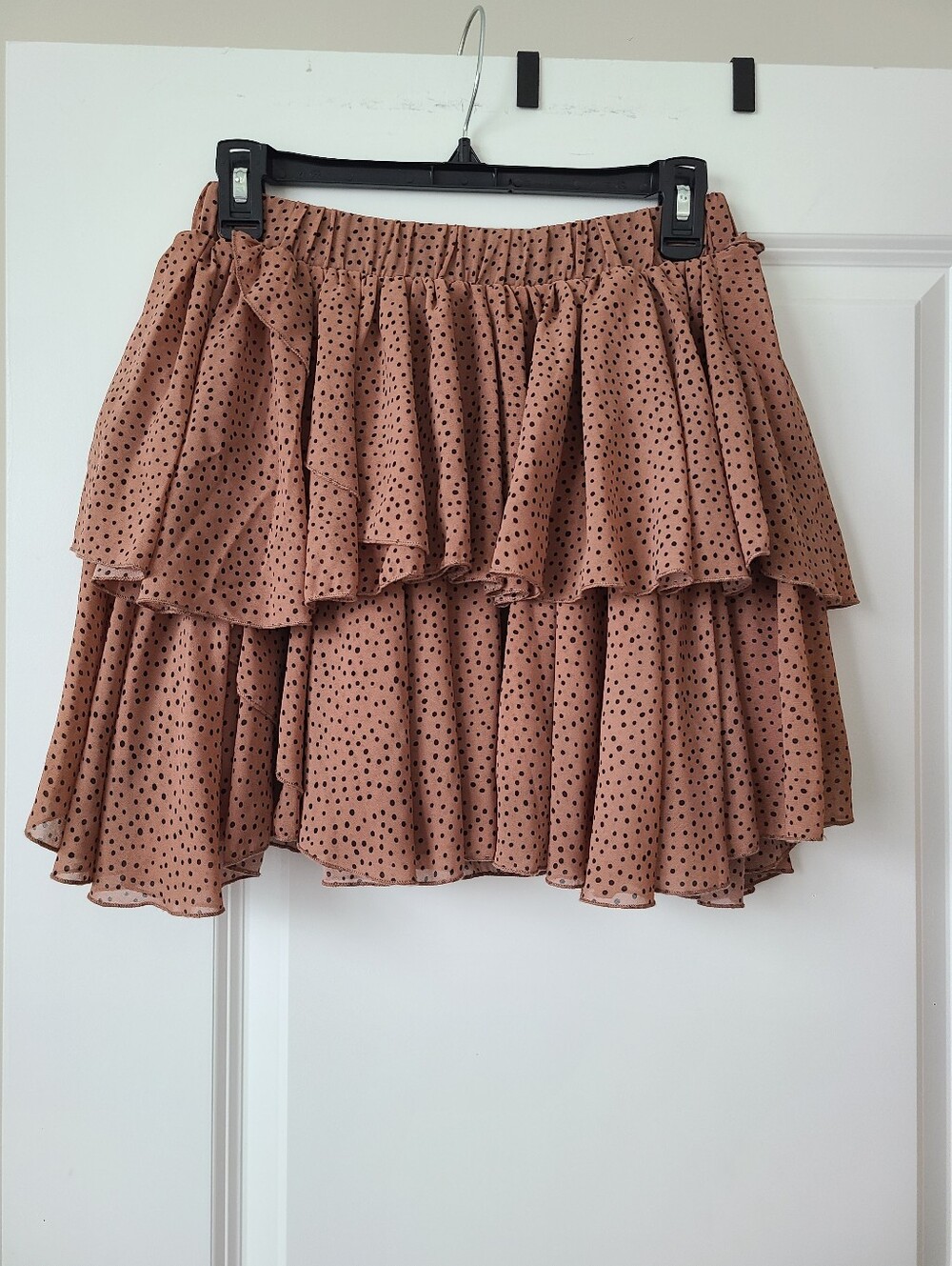 Vestique Brown And Black Polka Dot Ruffle Mini Skirt